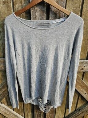 Harper Lane Stitch Fix Gray Pullover Sweater Small S Ladder Cut Cutout Back Top